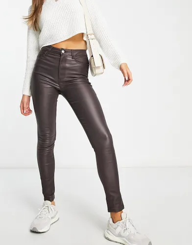 New Look lift and shape high waisted super skinny coated jeans in dark brown
