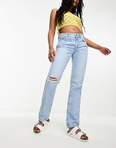 New Look low rise ripped straight jeans in light blue