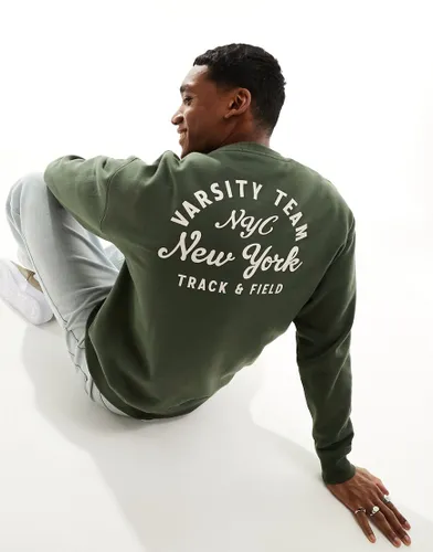 New Look varsity print sweatshirt in dark khaki-Green