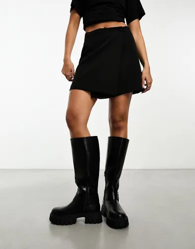 New Look wrap mini skirt in black