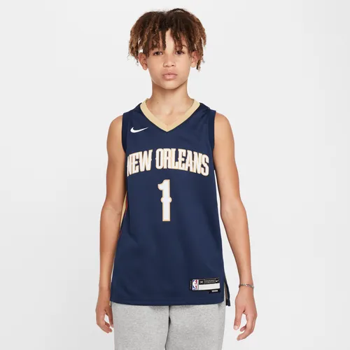 New Orleans Pelicans 2023/24 Icon Edition Older Kids' NBA Swingman Jersey - Blue - Polyester