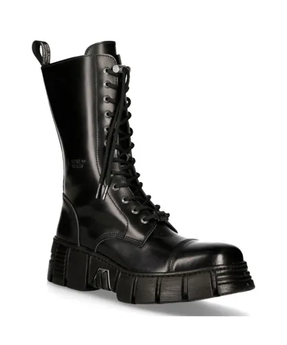 New Rock Unisex Black Leather Mid-Calf Tower Biker Boots-M-WALL127N-C1