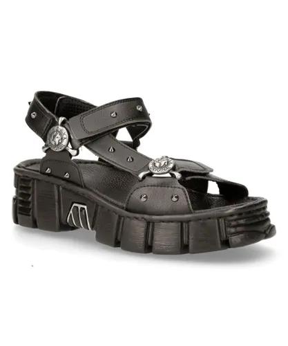 New Rock Unisex Black VEGAN Leather Sandals-BIOS120-V1