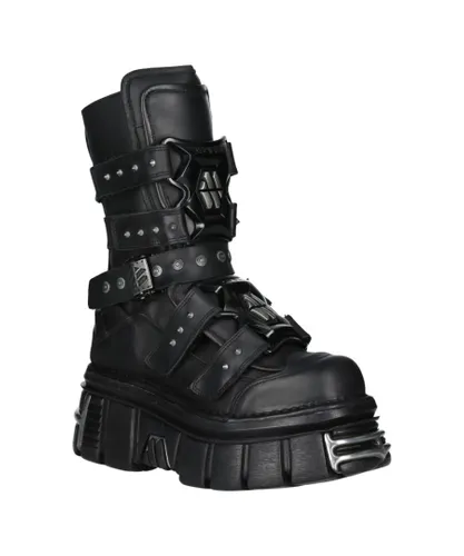 New Rock Unisex Goth Platform Leather Boots-M-MET422-S1 - Black