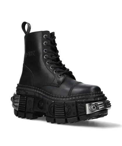 New Rock Unisex Metallic Black Leather Boots-WALL083C-S4