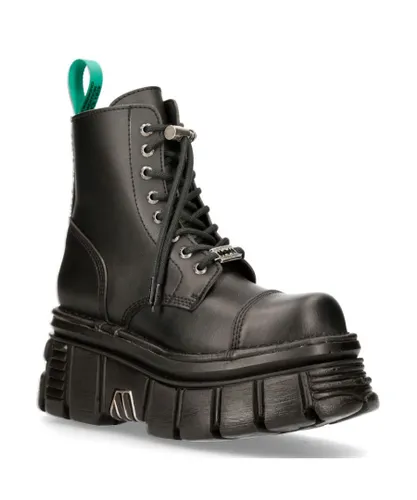 New Rock Unisex Vegan Leather Combat Platform Boots- TANKMILI083-VS2 - Black