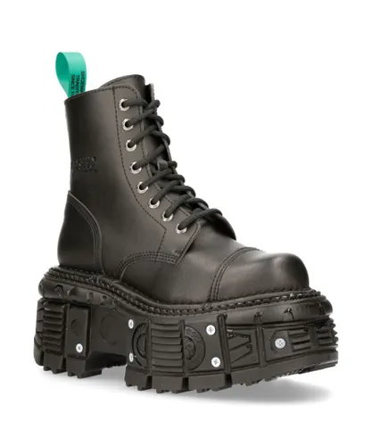 New Rock Unisex Vegan Leather Combat Platform Boots- TANKMILI083C-V2 - Black