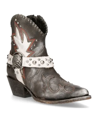New Rock Womens Grey Leather Pointed Cowboy Boots- WSTM004-S2