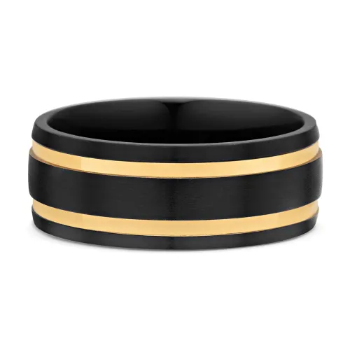 Nialaya , Black Band Ring with Gold ,Black male, Sizes: 56 MM
