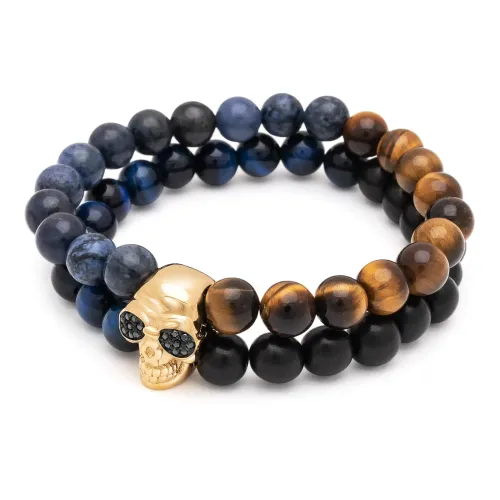 Nialaya , Double Beaded Bracelet with Dumortierite, Brown Tiger Eye, Blue Tiger Eye and Ebony ,Multicolor male, Sizes: M, S, L, XL