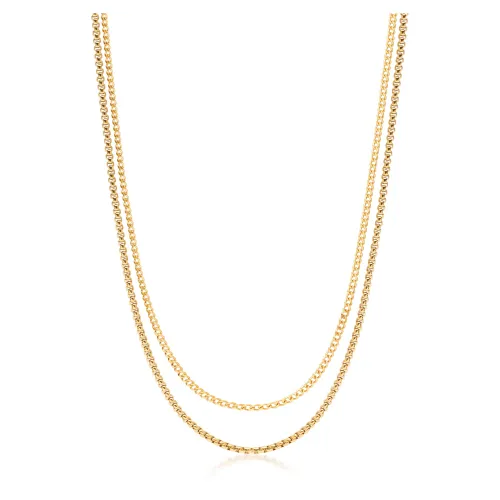 Nialaya , Gold Necklace Layer with 3mm Cuban Link Chain and 3mm Box Chain ,Yellow male, Sizes: ONE SIZE