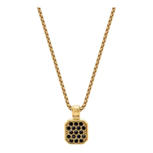 Nialaya , Gold Necklace with Black CZ Square Pendant ,Yellow male, Sizes: ONE SIZE