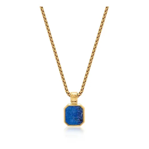 Nialaya , Gold Necklace with Square Blue Lapis Pendant ,Yellow male, Sizes: ONE SIZE