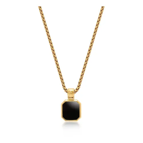 Nialaya , Gold Necklace with Square Onyx Pendant ,Yellow male, Sizes: ONE SIZE
