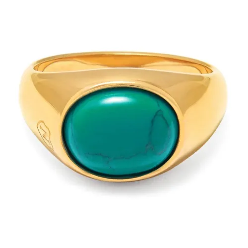 Nialaya , Gold Oval Signet Ring with Turquoise ,Yellow male, Sizes: 62 MM, 64 MM, 56 MM, 60 MM, 58 MM