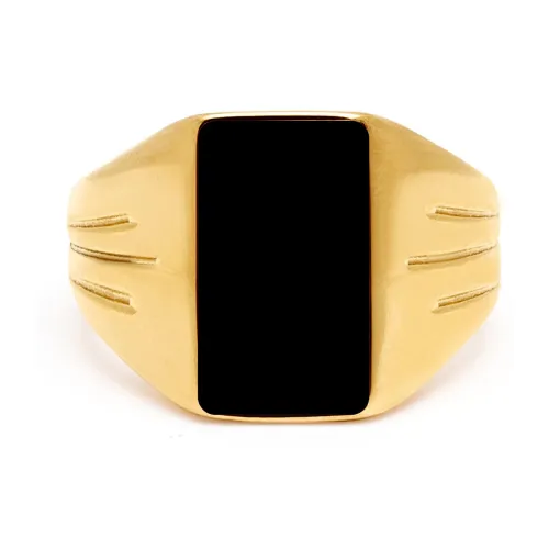 Nialaya , Gold Squared Signet Ring with Onyx ,Yellow male, Sizes: 58 MM, 64 MM, 62 MM, 56 MM, 60 MM