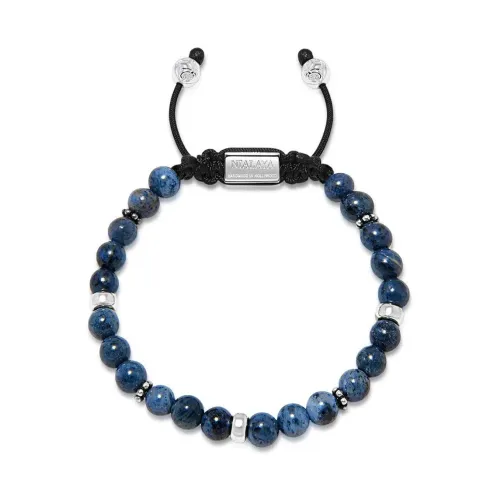 Nialaya , Men& Beaded Bracelet With Blue Dumortierite And Silver ,Gray male, Sizes: M, S, L, 2XL, XL