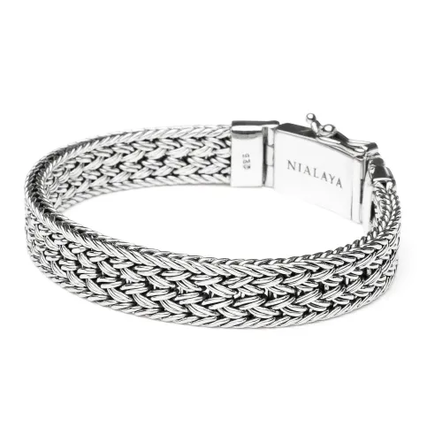 Nialaya , Men& Silver Braided Chain Bracelet ,Gray male, Sizes: M, XL, L