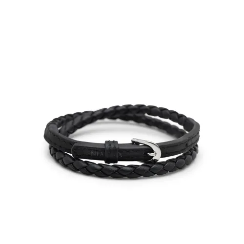 Nialaya , Men's Black Wrap Around Leather Bracelet with Buckle Closure ,Black male, Sizes: ONE SIZE