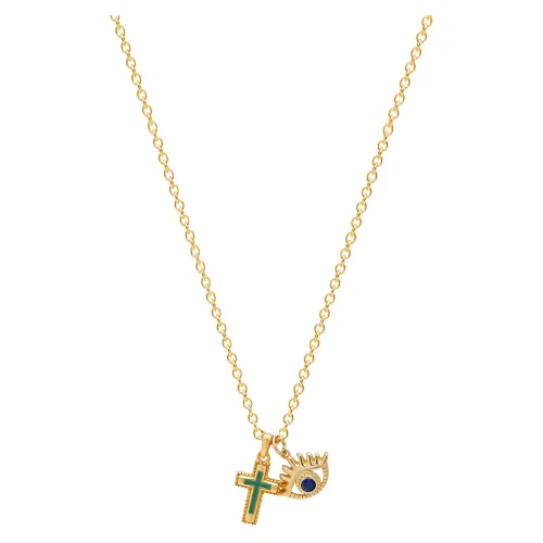 Nialaya , Men`s Golden Talisman Necklace with Mini Cross and Evil Eye Pendant ,Multicolor male, Sizes: ONE SIZE
