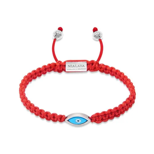 Nialaya , Men`s Red String Bracelet with Silver Evil Eye ,Red male, Sizes: S, XL, L, M