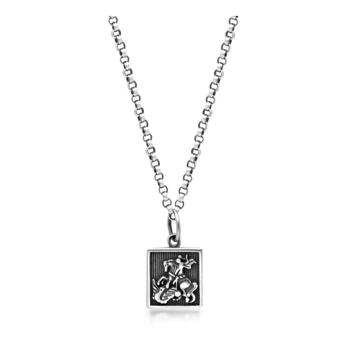 Nialaya , Men's Silver Necklace with Saint George and The Dragon Pendant ,Gray male, Sizes: ONE SIZE