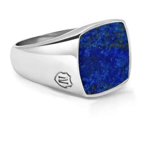 Nialaya , Men's Silver Signet Ring with Blue Lapis ,Gray male, Sizes: 56 MM, 58 MM, 60 MM, 64 MM, 62 MM