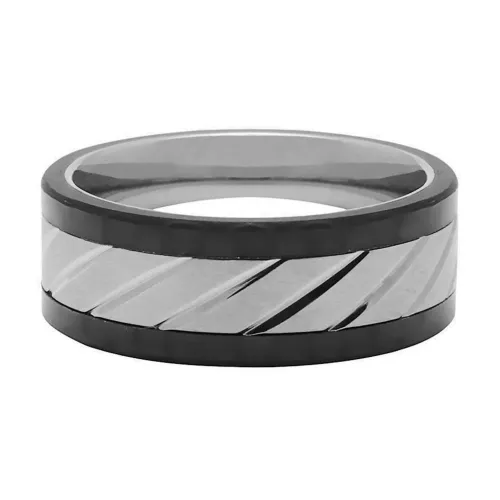 Nialaya , Men's Titanium and Carbon Cable Ring ,Gray male, Sizes: 64 MM, 62 MM