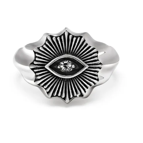 Nialaya , Men's Vintage Evil Eye Ring with Clear Crystal ,Gray male, Sizes: 62 MM, 58 MM, 60 MM, 64 MM, 56 MM