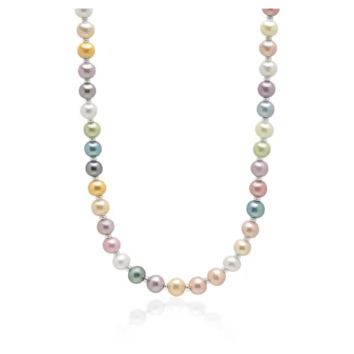 Nialaya , Pastel Pearl Necklace with Silver ,Gray male, Sizes: ONE SIZE