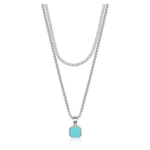 Nialaya , Silver Necklace Layer with 3mm Cuban Link and Turquoise Square Necklace ,Gray male, Sizes: ONE SIZE