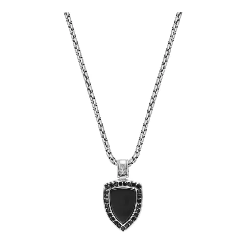 Nialaya , Silver Necklace with Black Onyx Shield Pendant ,Black male, Sizes: ONE SIZE