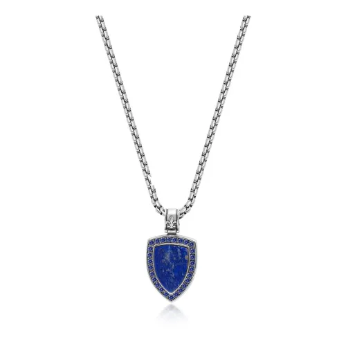 Nialaya , Silver Necklace with Blue Lapis Shield Pendant ,Blue male, Sizes: ONE SIZE