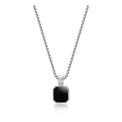 Nialaya , Silver Necklace with Square Matte Onyx Pendant ,Gray male, Sizes: ONE SIZE
