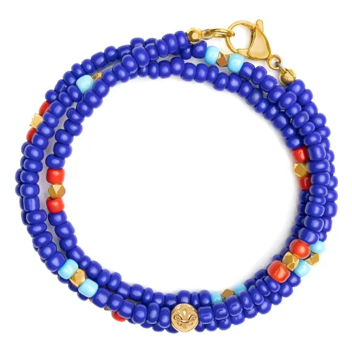 Nialaya , The Mykonos Collection - Blue and Red Vintage Glass Beads with Turquoise ,Blue male, Sizes: L, XL, M, S
