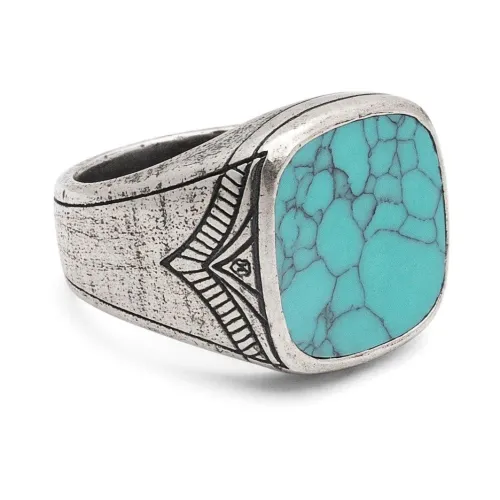 Nialaya , Vintage Sterling Silver Signet Ring with Genuine Turquoise ,Multicolor male, Sizes: 62 MM, 56 MM, 58 MM, 60 MM