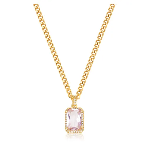 Nialaya , Women& Necklace with Pink CZ Diamond ,Yellow female, Sizes: ONE SIZE