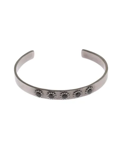 Nialaya Womens Authentic Sterling Silver Bangle with Black CZ Crystal - Size Medium