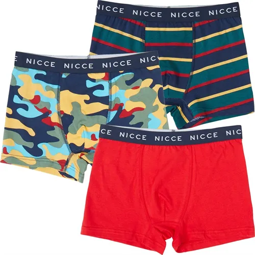 NICCE Boys Edward Three Pack Boxers Navy Stripe/Red/Camo