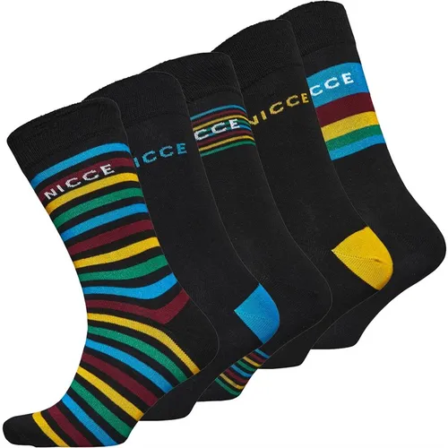 NICCE Mens Bassle Five Pack Dress Socks Stripe/Black/Stripe/Black/Stripe