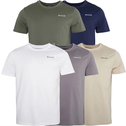 NICCE Mens Buena Five Pack T-Shirts Dark Stone/Steel Grey/White/Navy/Khaki