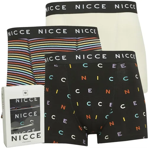 NICCE Mens Casen Three Pack Boxers Black/Multi Stripes/Oatmeal