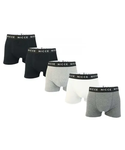 NICCE Mens Haunton 5 Pack Boxer Shorts in Black Grey White Cotton