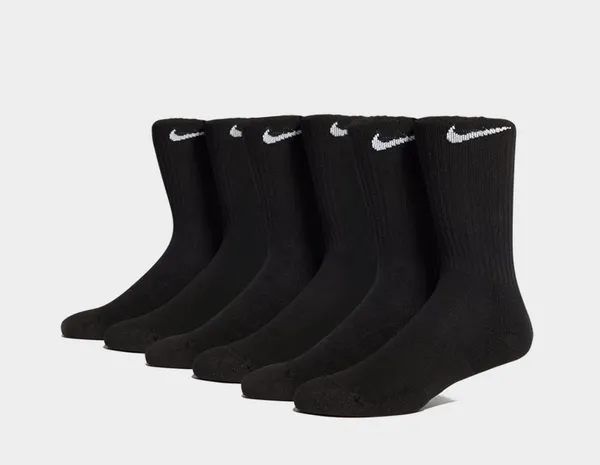 Nike 6-Pack Everyday Cushioned Training Crew Socks, Black