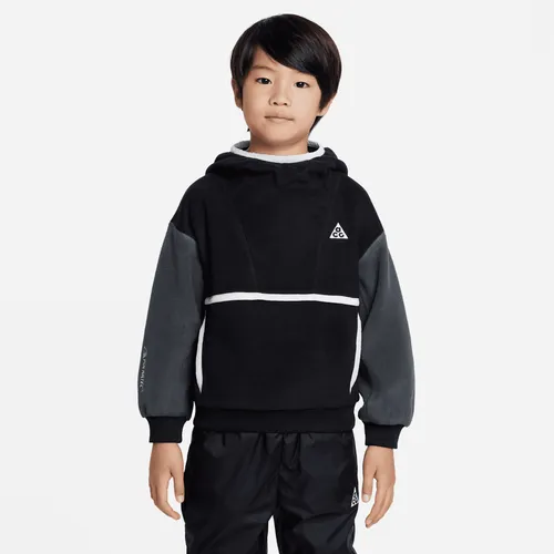 Nike ACG Polartec® 'Wolf Tree' Younger Kids' Pullover Hoodie - Black - Polyester