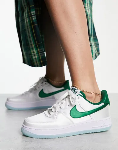 Nike Air Force 1 '07 satin trainers in white and sport green