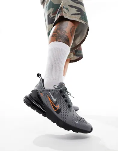 Nike Air Max 270 stacked swoosh trainers in grey, black and orange