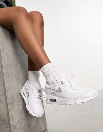 Nike Air Max 90 trainers in white and silver jewellery