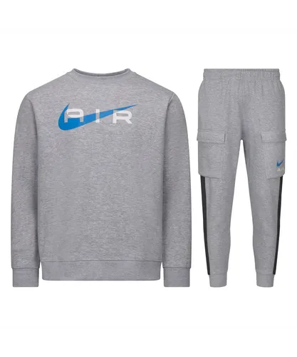 Nike Air Mens Fleece Crew Neck Tracksuit Grey Cotton