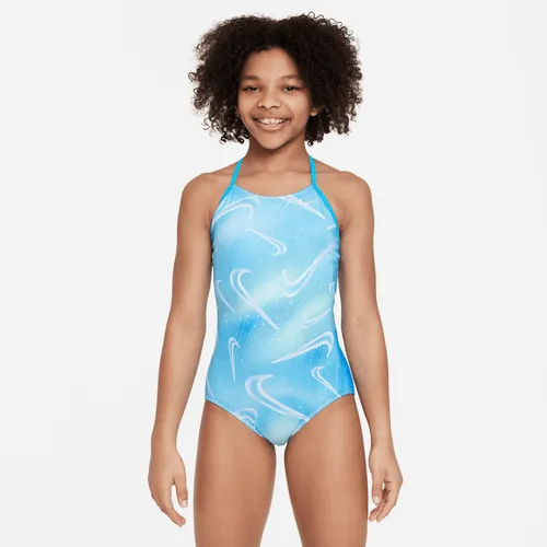 Nike Aurora Swoosh Older Kids' (Girls') Cross-Back One-Piece Swimsuit - Blue